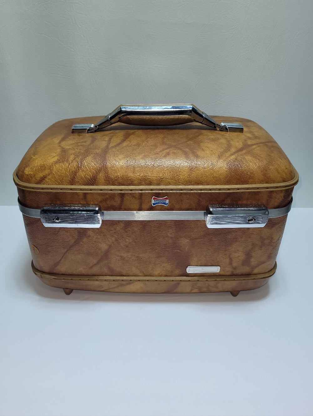 Vintage AMERICAN TOURISTER Marbled Brown Train & Travel Case /Makeup Case